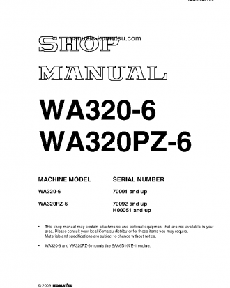 WA320PZ-6(DEU) S/N 70092-UP Shop (repair) manual (English)