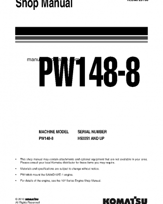 PW148-8(DEU) S/N H50051-UP Shop (repair) manual (English)