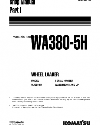 WA380-5(DEU)-H S/N WA380H50051-WA380H50756 Shop (repair) manual (English)
