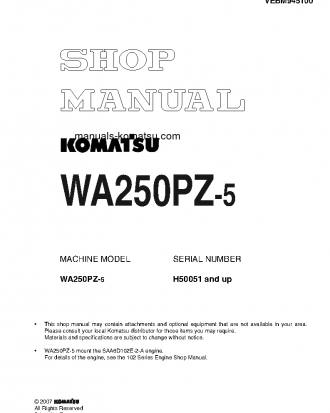 WA250PZ-5(DEU) S/N H50051-UP Shop (repair) manual (English)