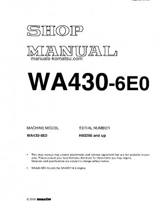 WA430-6(DEU) S/N H60266-UP Shop (repair) manual (English)