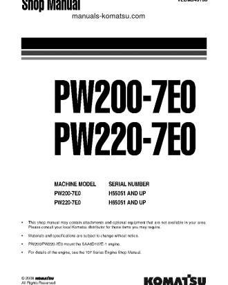 PW220-7(DEU)-TIER 3 S/N H65051-UP Shop (repair) manual (English)