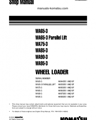 WA90-3(DEU)-H S/N H20316-UP Shop (repair) manual (English)