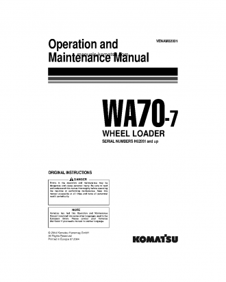 WA70-7(DEU) S/N H62051-UP Operation manual (English)