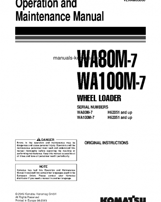 WA80M-7(DEU) S/N H62051-UP Operation manual (English)