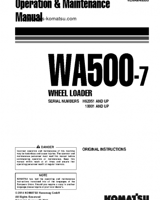 WA500-7(DEU) S/N H62051-AND UP Operation manual (English)