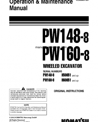 PW148-8(DEU) S/N H50051-UP Operation manual (English)
