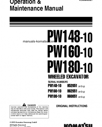 PW160-10(DEU) S/N H62051-UP Operation manual (English)