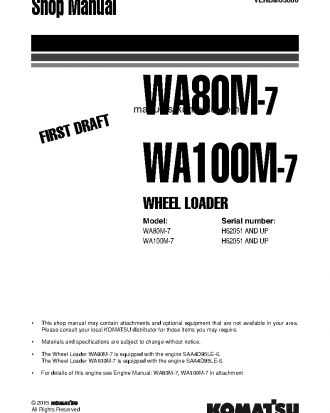WA100M-7(DEU) S/N H62051-AND UP Shop (repair) manual (English)