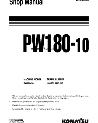 PW180-10(DEU) S/N H60051-UP Shop (repair) manual (English)