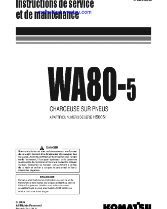 WA80-5(DEU) S/N H50051-UP Operation manual (French)