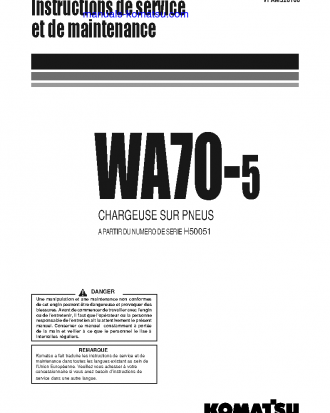 WA70-5(DEU) S/N H50051-UP Operation manual (French)