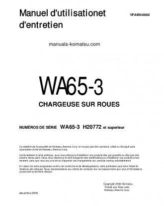 WA65-3(DEU)-30 KM/H S/N H20772-UP Operation manual (French)