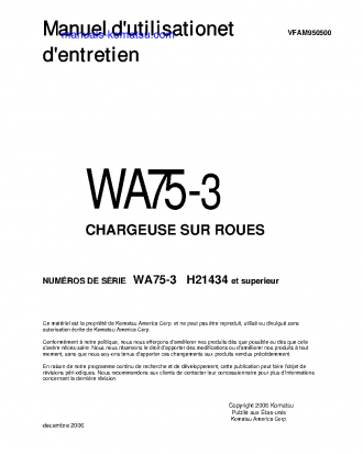 WA75-3(DEU) S/N H21434-UP Operation manual (French)