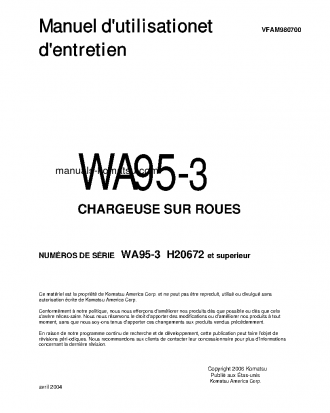 WA95-3(DEU)-H S/N H20672-UP Operation manual (French)