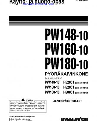 PW160-10(DEU) S/N H62051-UP Operation manual (Finnish)