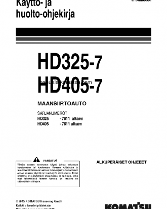 HD325-7(DEU) S/N 7611-UP Operation manual (Finnish)