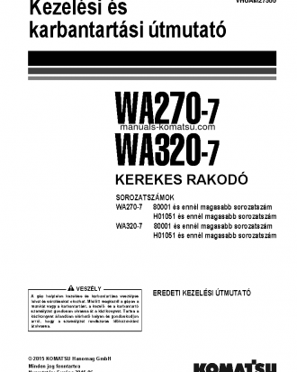 WA320-7(DEU) S/N H01051-UP Operation manual (Hungarian)