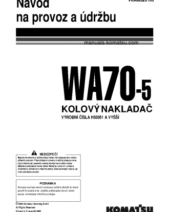 WA70-5(DEU) S/N H50051-UP Operation manual (Czech)