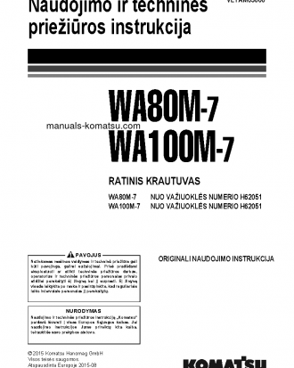 WA80M-7(DEU) S/N H62051-UP Operation manual (Lithuanian)