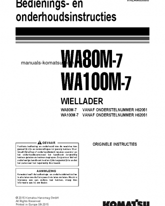 WA80M-7(DEU) S/N H62051-UP Operation manual (Dutch)