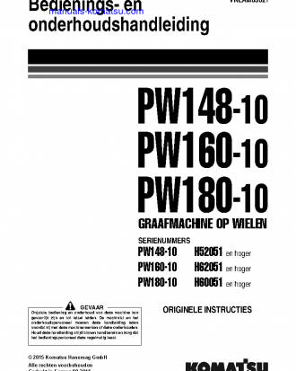 PW160-10(DEU) S/N H62051-UP Operation manual (Dutch)