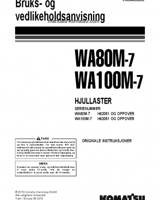 WA80M-7(DEU) S/N H62051-UP Operation manual (Norwegian)
