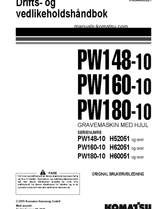 PW160-10(DEU) S/N H62051-UP Operation manual (Norwegian)