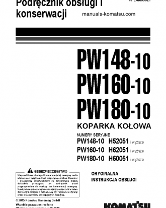 PW160-10(DEU) S/N H62051-UP Operation manual (Polish)
