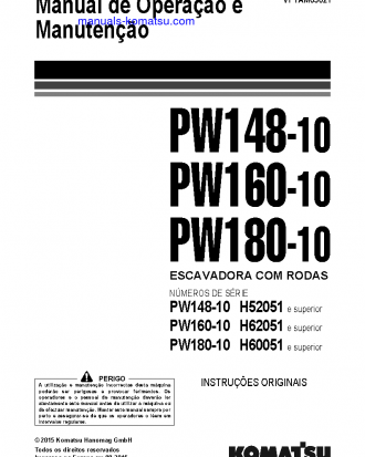 PW160-10(DEU) S/N H62051-UP Operation manual (Portuguese)