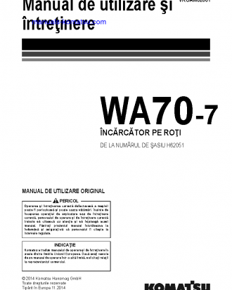 WA70-7(DEU) S/N H62051-UP Operation manual (Romanian)