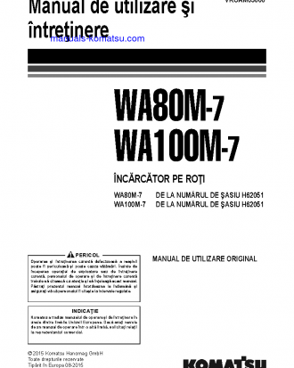 WA80M-7(DEU) S/N H62051-UP Operation manual (Romanian)