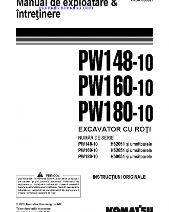 PW160-10(DEU) S/N H62051-UP Operation manual (Romanian)
