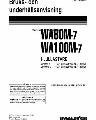WA100M-7(DEU) S/N H62051-AND UP Operation manual (Swedish)
