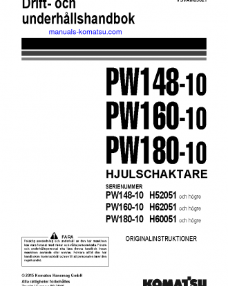 PW160-10(DEU) S/N H62051-UP Operation manual (Swedish)
