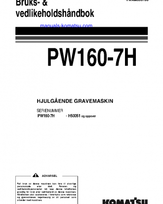 PW160-7(DEU) S/N H50051-UP Operation manual (Norwegian)
