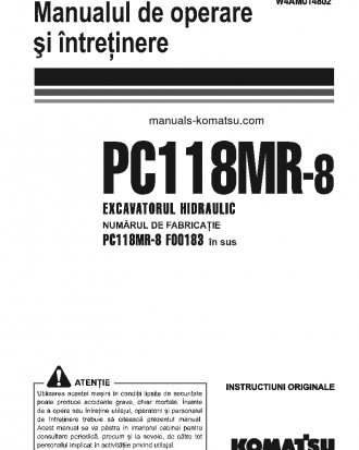 PC118MR-8(ITA) S/N F00183-UP Operation manual (Romanian)