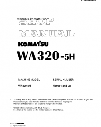 WA320-5(DEU)-H S/N H50051-UP Shop (repair) manual (English)
