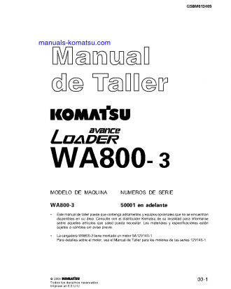 WA800-3(JPN) S/N 50001-UP Shop (repair) manual (Spanish)