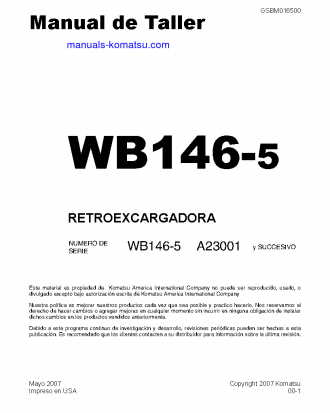 WB146-5(USA) S/N A23001-UP Shop (repair) manual (Spanish)