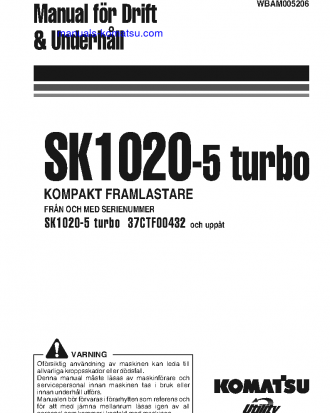 SK1020-5(ITA)-TURBO S/N 37CTF00432-37CTF00654 Operation manual (Swedish)