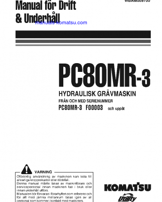 PC80MR-3(ITA) S/N F00003-UP Operation manual (Swedish)