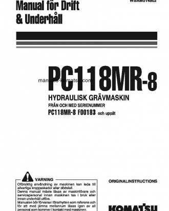 PC118MR-8(ITA) S/N F00183-UP Operation manual (Swedish)
