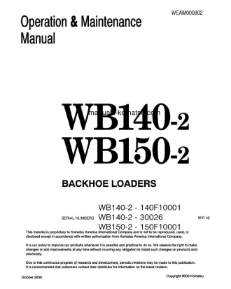 WB140-2(ITA) S/N 140F10001-140F11450 Operation manual (English)