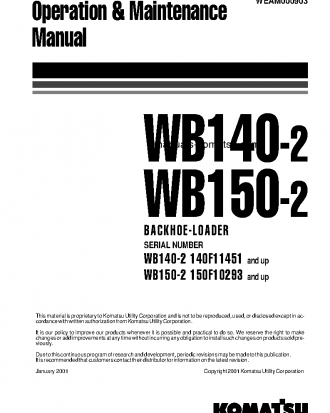 WB140-2(ITA) S/N 140F11451-140F11530 Operation manual (English)