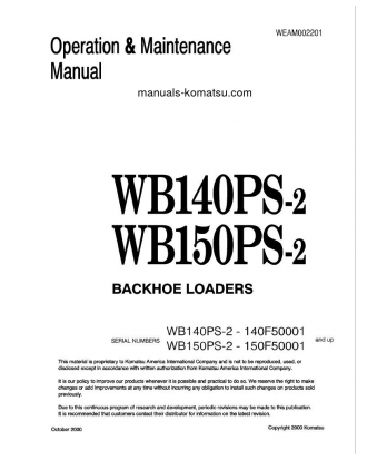 WB140PS-2(ITA) S/N 140F50001-140F50091 Operation manual (English)