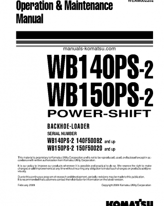 WB140PS-2(ITA) S/N 140F50092-140F50097 Operation manual (English)