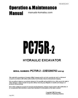 PC75R-2(ITA) S/N 22E5200763-22E5210000 Operation manual (English)