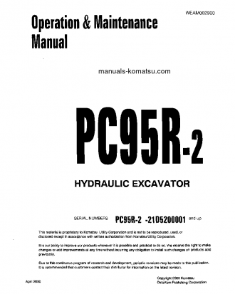 PC95R-2(ITA) S/N 21D5200001-21D5200329 Operation manual (English)