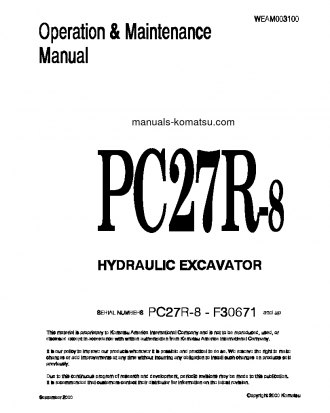 PC27R-8(JPN) S/N F30671-F31102 Operation manual (English)